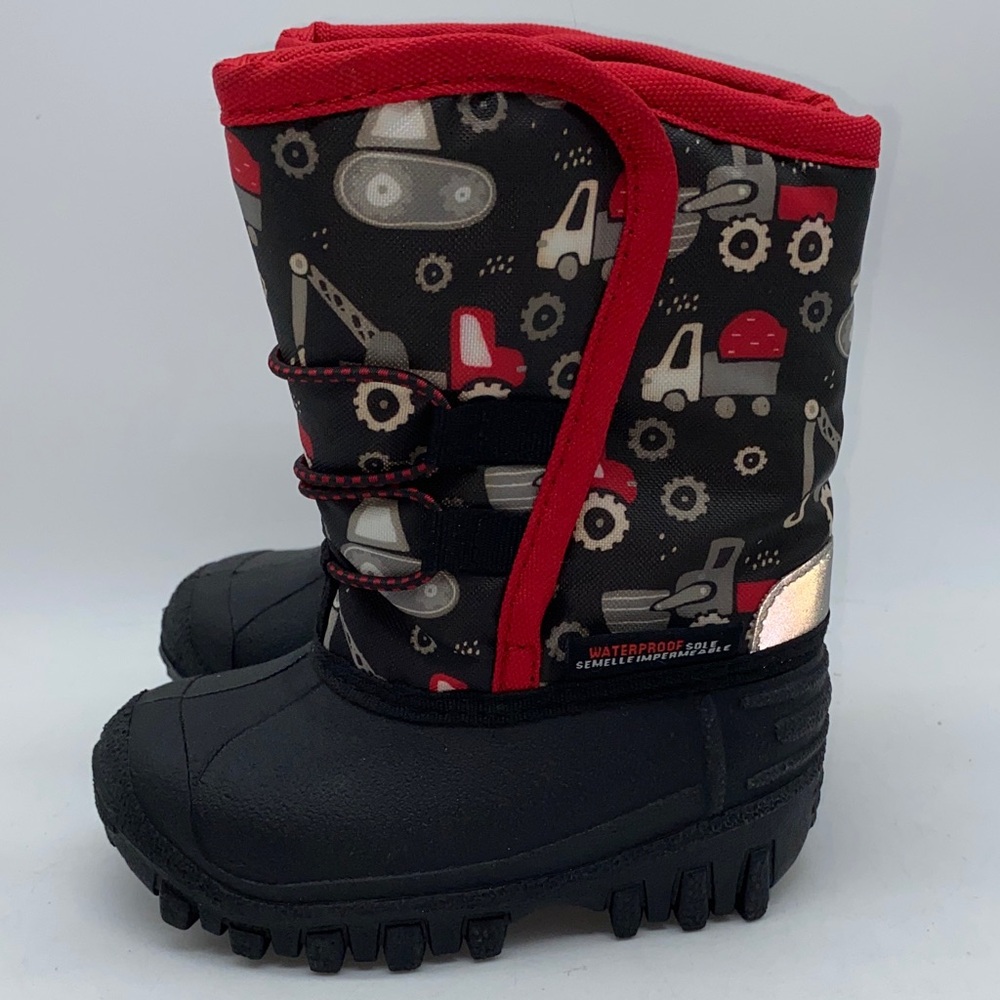 Boys Black and Red Construction Theme Winter Snow Boots Size 6